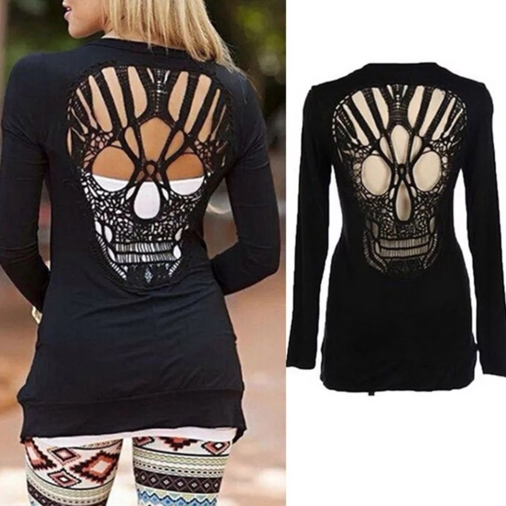 Skull Hollowed Out Knitted Cardigan - Picture 2 of 5
